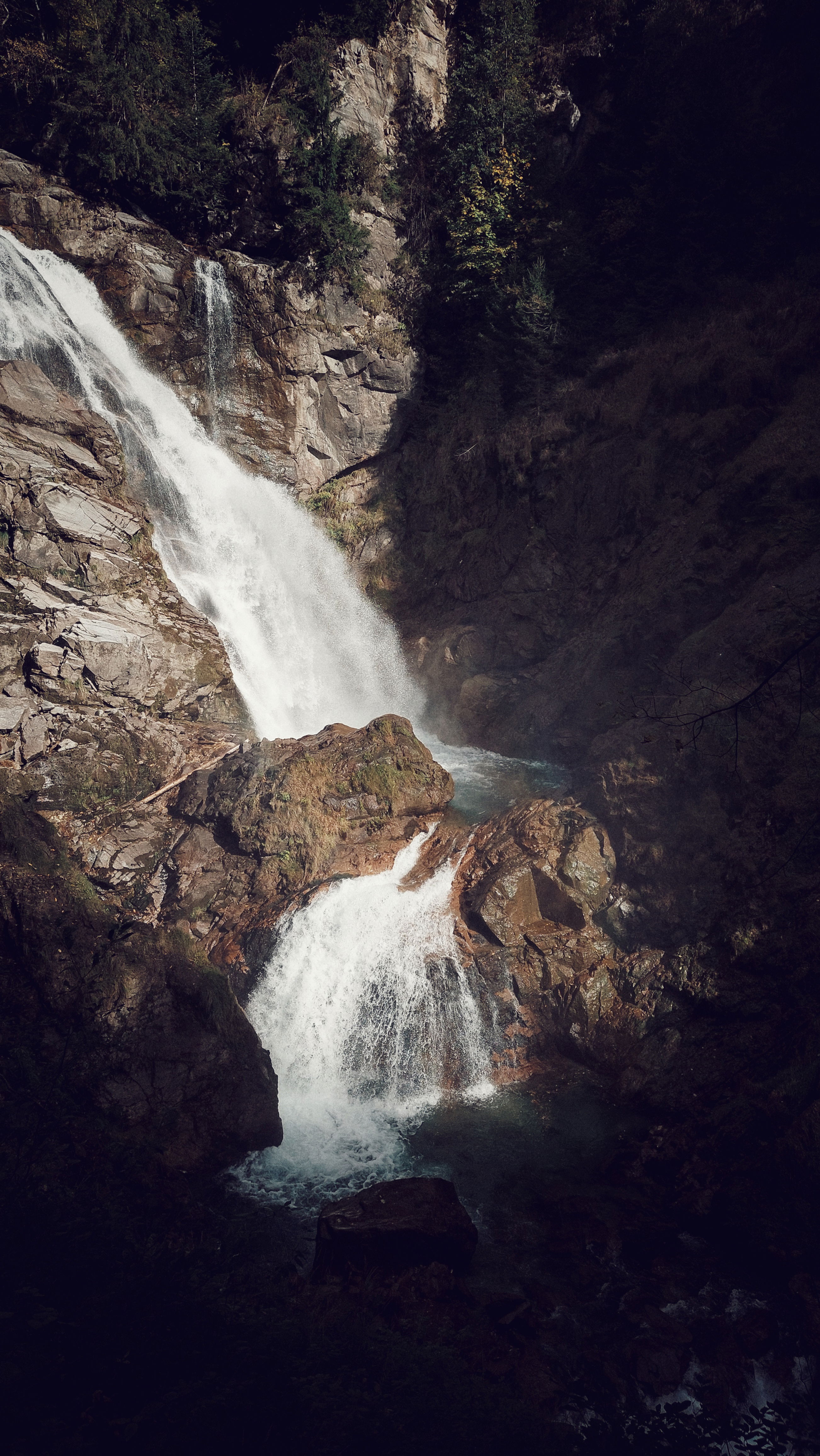 Water falling down a rough rocky slope.
